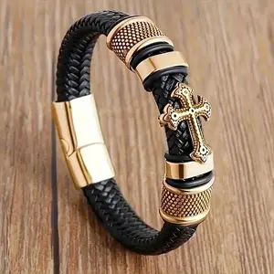 Men's Fashion Cross Bracelet Metal Magnetic Buckle Stylish Stackable Bangle Business Casual Jewelry Perfect Gift For Boyfriend