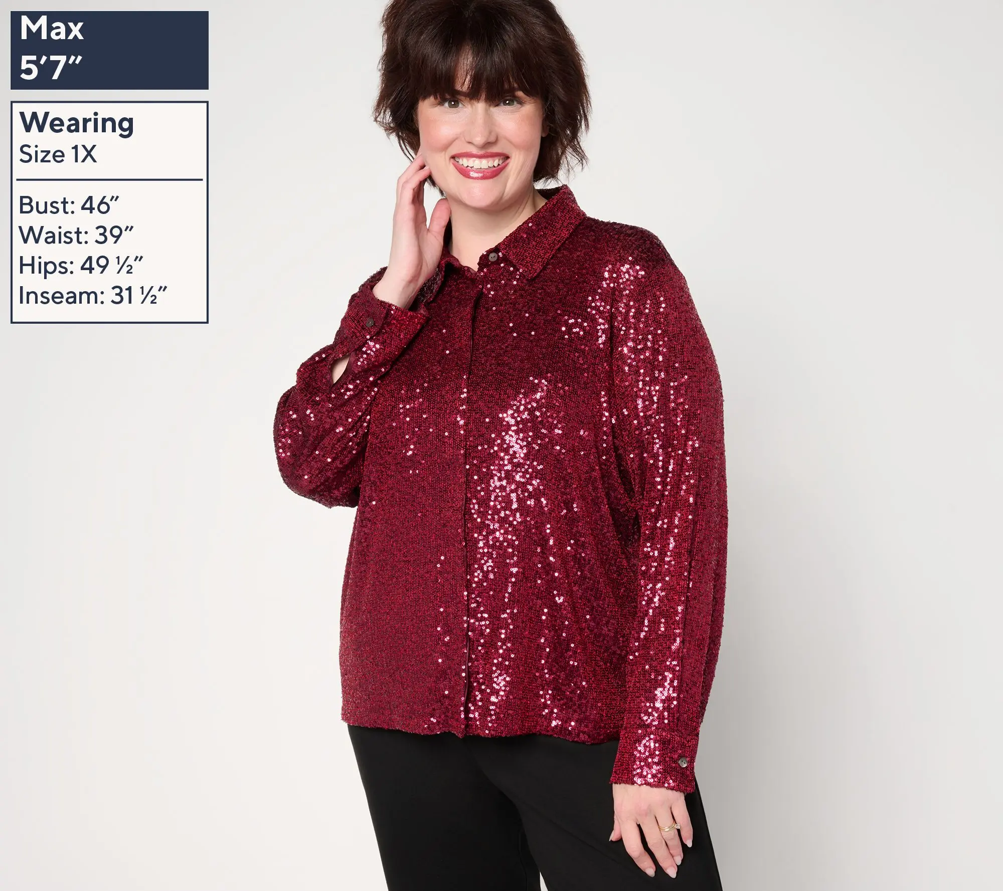 Susan Graver Occasions Sequin Fringe Button Front Top with Cami Susan Graver Occasions Sequin Fringe Button Front Top with Cami