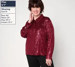 Susan Graver Occasions Sequin Fringe Button Front Top with Cami