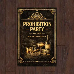 Prohibition Party Poster, 1920 Vintage Speakeasy Wall Art Bar Decor Retro Whiskey Style, Quality Paper 8x12 to 27x40inch, Unframe Poster