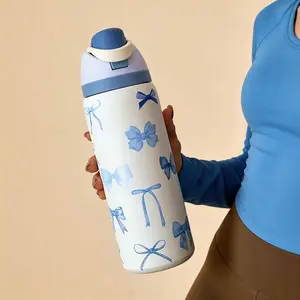 Blue Watercolor Bowknot Design Insulated Stainless Steel Water Bottle, 24oz/32oz/40oz, Sports Cup, Travel Mug, with Straw, Gift, Drinkware