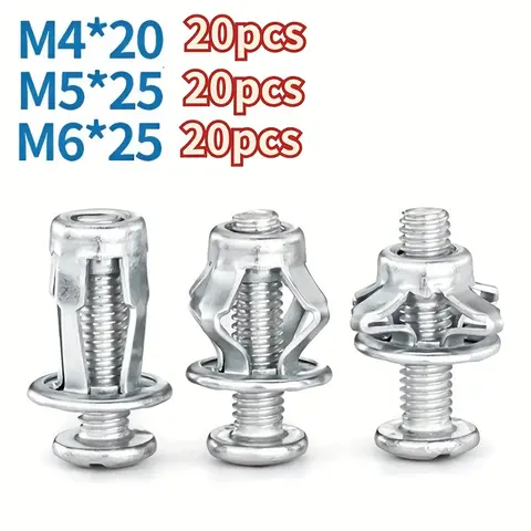 Springtok 60pcs Petal-Shaped Expanded Metal Rivet Lock Nut Set - M4/20, M5/20, M6/20 Socket, Heavy-Duty Industrial Anchor Screws, Adjustable Bracket Hardware Tools