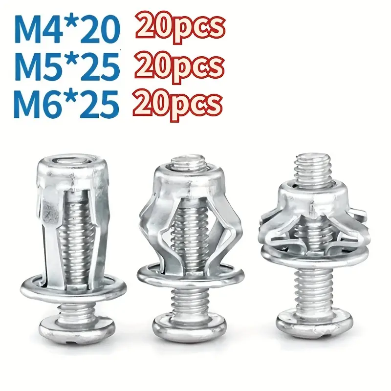 Springtok 60pcs Petal-Shaped Expanded Metal Rivet Lock Nut Set - M4/20, M5/20, M6/20 Socket, Heavy-Duty Industrial Anchor Screws, Adjustable Bracket Hardware Tools