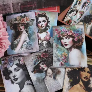60pieces Vintage Flower Girl Writable DIY Decor Paper Set Includes 24 Papers, 36 Stickers, for Arts Crafts, Scrapbook Supplies, Scrapbook Materials, DIY Crafts, Background Pad, Holiday Decorations, Crafting, Junk Journal, Blessing Paper