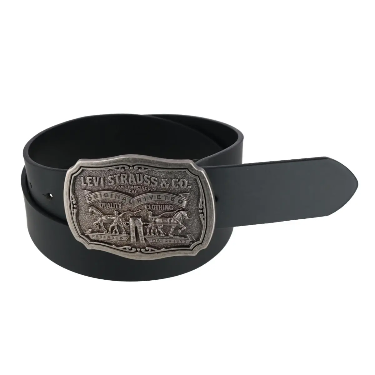 Levis Men's Leather Belt with Removable Antiqued Logo Plaque Buckle, Removable Buckle Belts