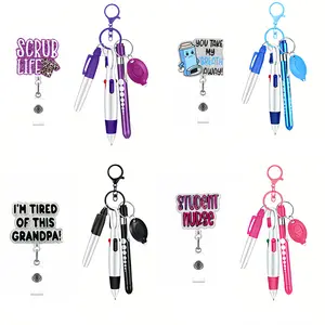 Nurse Pen Set Includes Permanent Marker, Retractable Ballpoint Pen, Nurse Keychain Clip, Foldable Nurse Keychain, Medical Student Supplies