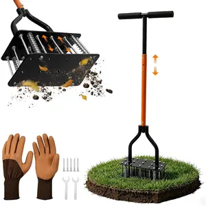 Lawn Aerator Tool with 15  Spikes, Manual Grass Aerator for Yard with Automatic Soil Ejection & Dual-Layer Spring, Heavy Duty Metal Garden Aerator for Soil Loosening, Pre-Assembled