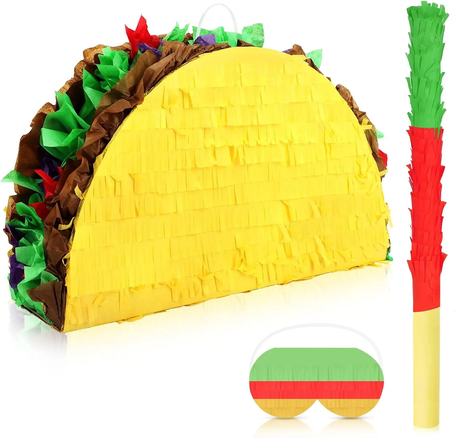 Mexican Taco Pinata Game with Stick and Blindfold, Suitable for Taco Birthday Party Decorations, Mexican Themed Carnival Party Supplies