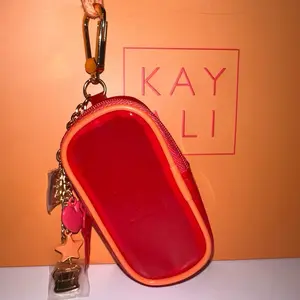 Kayali Sunset Pop Mini Keychain Pouch - Red Silicone Case with Star Charms and Gold Carabiner for Keys