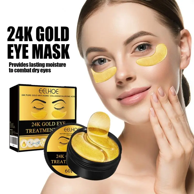 24K Gold Hydrating Eye Mask 60Pcs -Eye Serum Gel Patches, Eye Treatment Mask for Dark Circles, Puffiness and Fine Lines, Hydrating Eye Treatments, Firming Eye Mask for Eye Bags, Fragrance-Free with Natural Ingredients, Gel Packaging