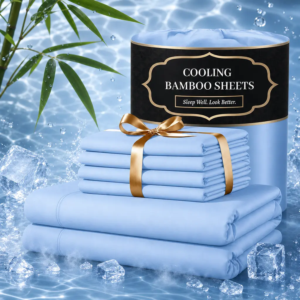 Jollyvogue Extra Deep Pocket Bamboo Sheets - 6 Pcs Breathable & Cooling Bed Sheet Set, Free For Mattresses-Hotel Luxury Fitted Soft Wrinkle, Cooling Bamboo Bed Sheets for Hot Sleepers, Twin/Full/Queen/King Size Pillowcase Sets