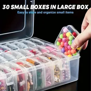 Large Capacity 30-Grid Transparent Plastic Storage Box, Includes Small Dividers, Perfect Jewelry Organizer, Dustproof Display Case
