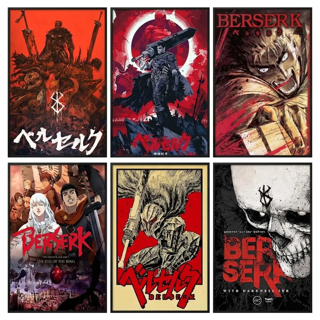Berserk Guts Dark Fantasy Anime Print Photo - Vintage Artistic Berserk Art, Manga Aesthetic Home Decor Decoration for Man Cave Room Things for Rooms