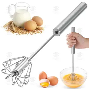 Semi-automatic egg beater - stainless steel egg beater, hand-push mixer, suitable for baking, cooking and mixing, multi-functional kitchen tool, manual foaming and stirring tool, press-type rotary egg beater.