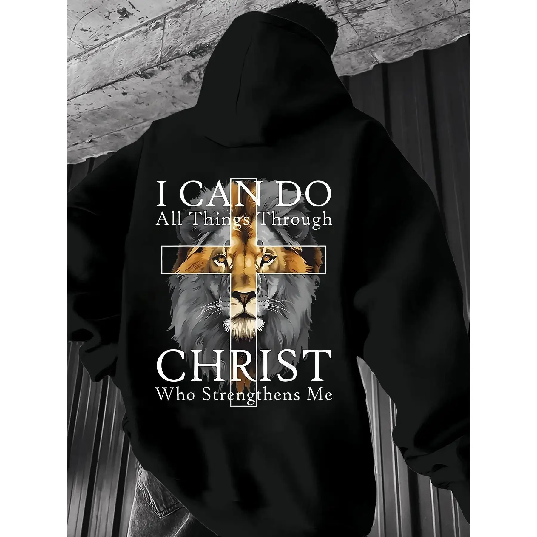 Men’s "I Can Do All Things Through Christ" Lion Graphic Hoodie - TikTok Trending Faith Vibe Style |   Casual Essential