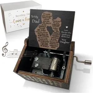 Music Box Gifts for Dad from Daughter Teen Girls Love You Fathers Gifts You are My Sunshine, My Hero Papa,Hand Crank Wooden Musical Boxes for Daddy on Birthday Christmas Father's Day