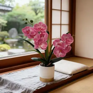 Artificial Phalaenopsis Orchid Pot Set, Artificial Potted Flower, Available In Multiple Colors, Artificial Flower Decoration For Outdoor Gardens And Courtyards, Indoor Living Room Tabletop, No Maintenance Required, Home And Garden Decoration