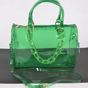 Transparent Jelly Boston Bag W/Acrylic Chain