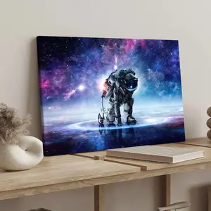1 Count wood frame canvas, Interstellar space Astronaut poster, Fantasy space decoration, fashion family poster, exquisite bedroom mural, modern art decoration, suitable for corridor wall decoration, ideal gift, waterproof, print