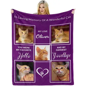Customized Blanket with Photos Name, Personalized Blanket with Picture in Memory of Cats, Pet Memorial Gifts for Cats, Bereavement Sympathy Gift for Pet Lovers