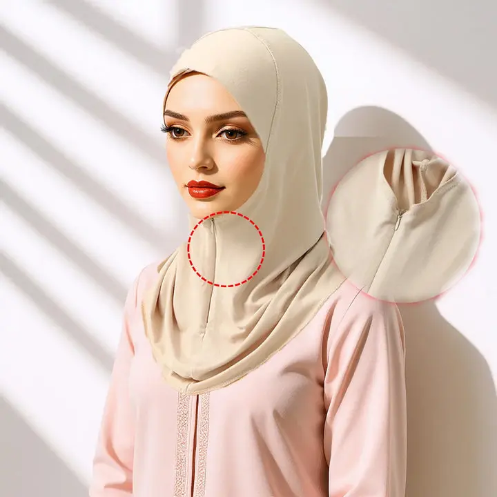 New Design Muslim Women Soild Instant Hijab With Hidden Zipper Middle East Jilbab Adjustable Prayer Hijab Cotton Modal Inner Cap