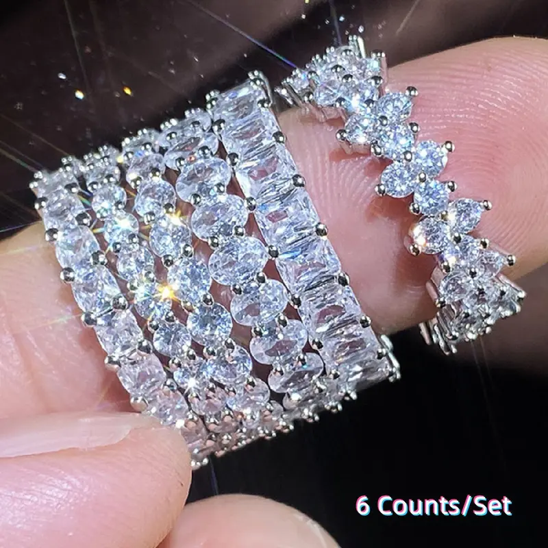 Geometric Zircon Decorated Ring, Fashion Accessories for Women & Girls, Simple Jewelry for Party and Daily Clothing Decor, Ideal for Birthday Gift, Stackable Finger Rings, Beautiful Rings