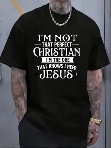 I'M Not That Perfect Christian Jesus Religious Bible T T Shirt Casual Crew Neck Short Sleeved Summer T T Shirt Men's Top Breathable Sweat Wicking and Soft Suitable for Daily Commutes Lounging at Home and Casual Wear.2026 New Year's Party Street Style