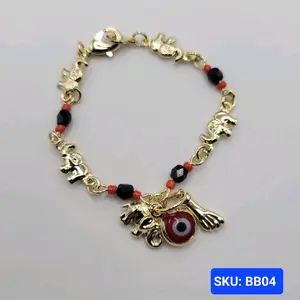 Eye Bracelet Laminated-Gold Red Color, with Elephants 5.75 Inches Adjustable Size Babies Comfortable Everyday Wear Versatile Design