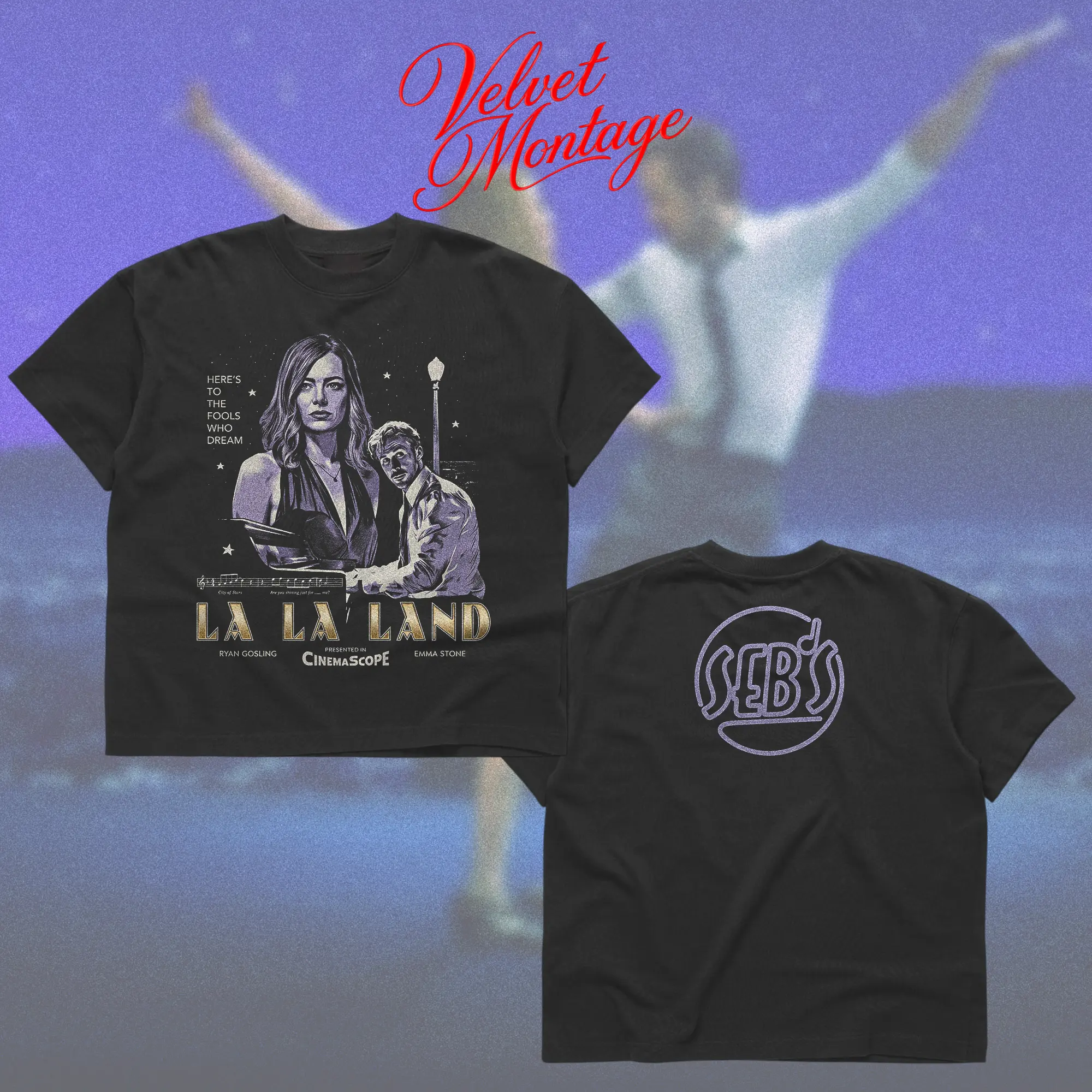 [VELVET] La La Land City of Stars Heavy Cotton Unisex Shirt Quentin Tarantino Movie Tshirt Vintage 90s Style Cinematic Graphic Tee For Film Fan Menswear Womenswear Direct-to-garment Breathable Printing