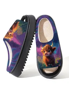 Cute Highland Cow Printed Slippers Unisex Couple Style Soft Breathable Comfort Indoor and Outdoor Slippers, Casual Home Shoes