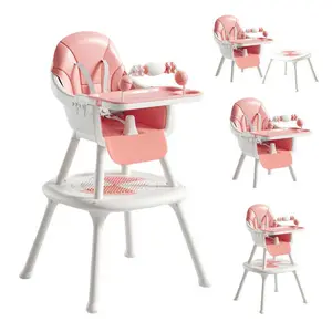 4-in-1 Baby High Chair with Toy Bar, Convertible Toddler Seat, Adjustable Tray, Block & Activity Table, Booster Seat, Blue & Pink chair set safety harness  high Kids Table Set double tray detachable pu cushion baby joy
