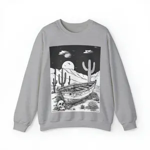Unisex Sweatshirt with Nighttime Desert Yard Boat and Saguaro Design