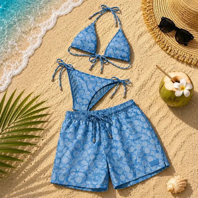 Blue Luxury Couple's Matching Swimwear Set  Signature Swim Co. 2-Piece Bikini & Men's Trunks, 2026 Viral Beach Vacation Gift (Sports & Outdoor Swimwear)