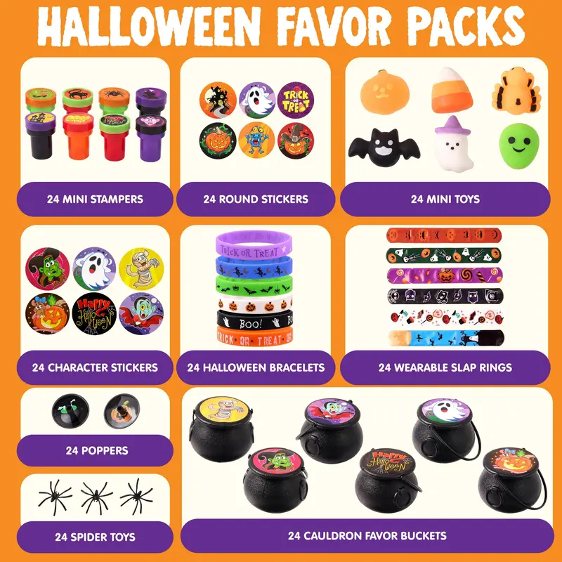 144 Pcs Halloween Toy Gifts for Kids, 24 Packs Prefilled Mini Pumpkin Buckets for Kids Halloween Party Favors Trick or Treat 144Pcs Witch's Jar (24 Packs) 144 Pcs Halloween Toy Gifts for Kids, 24 Packs Prefilled Mini Pumpkin Buckets for Kids Halloween Party Favors Trick or Treat 144Pcs Witch's Jar (24 Packs)