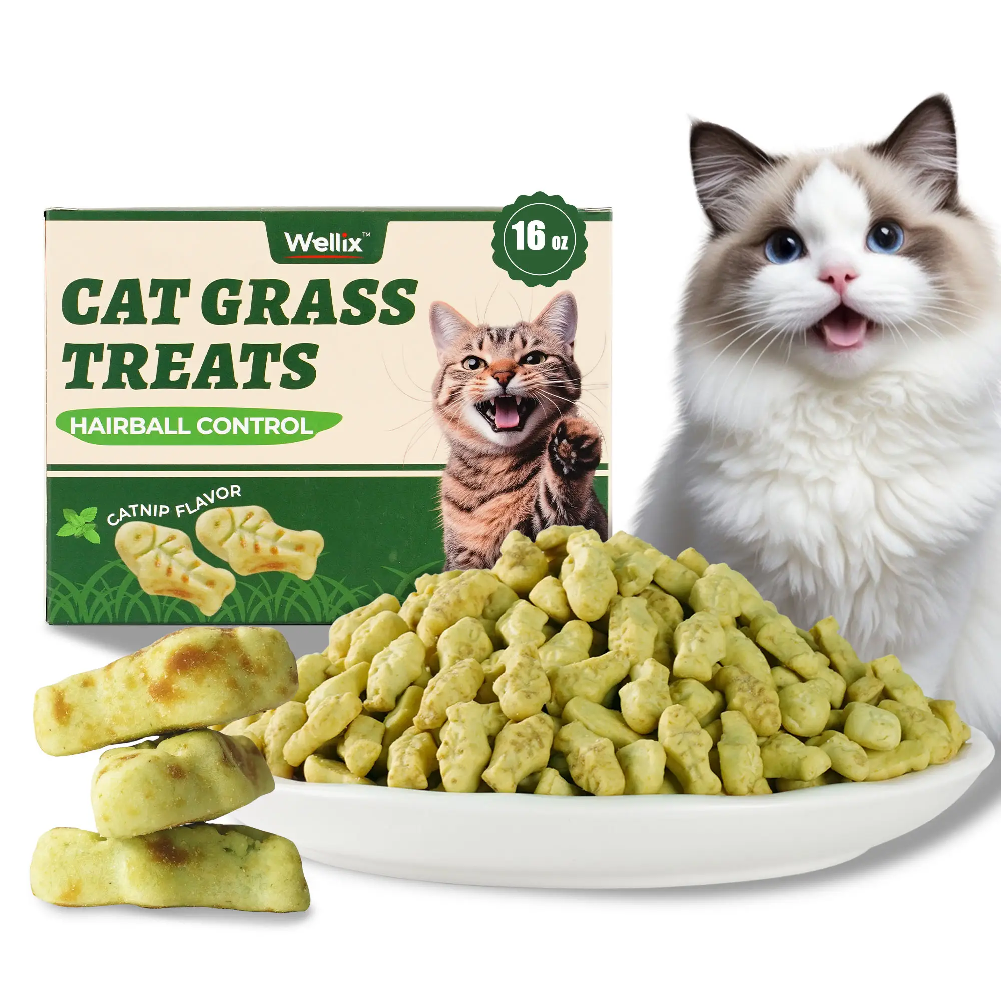 450g/16oz Cat Grass Treats,Crunchy Cat Treats 9 Packs (50g Each),Natural Cat Grass Sticks &Cat Grass Teeth Cleaning Treats for Cat Training Rewards