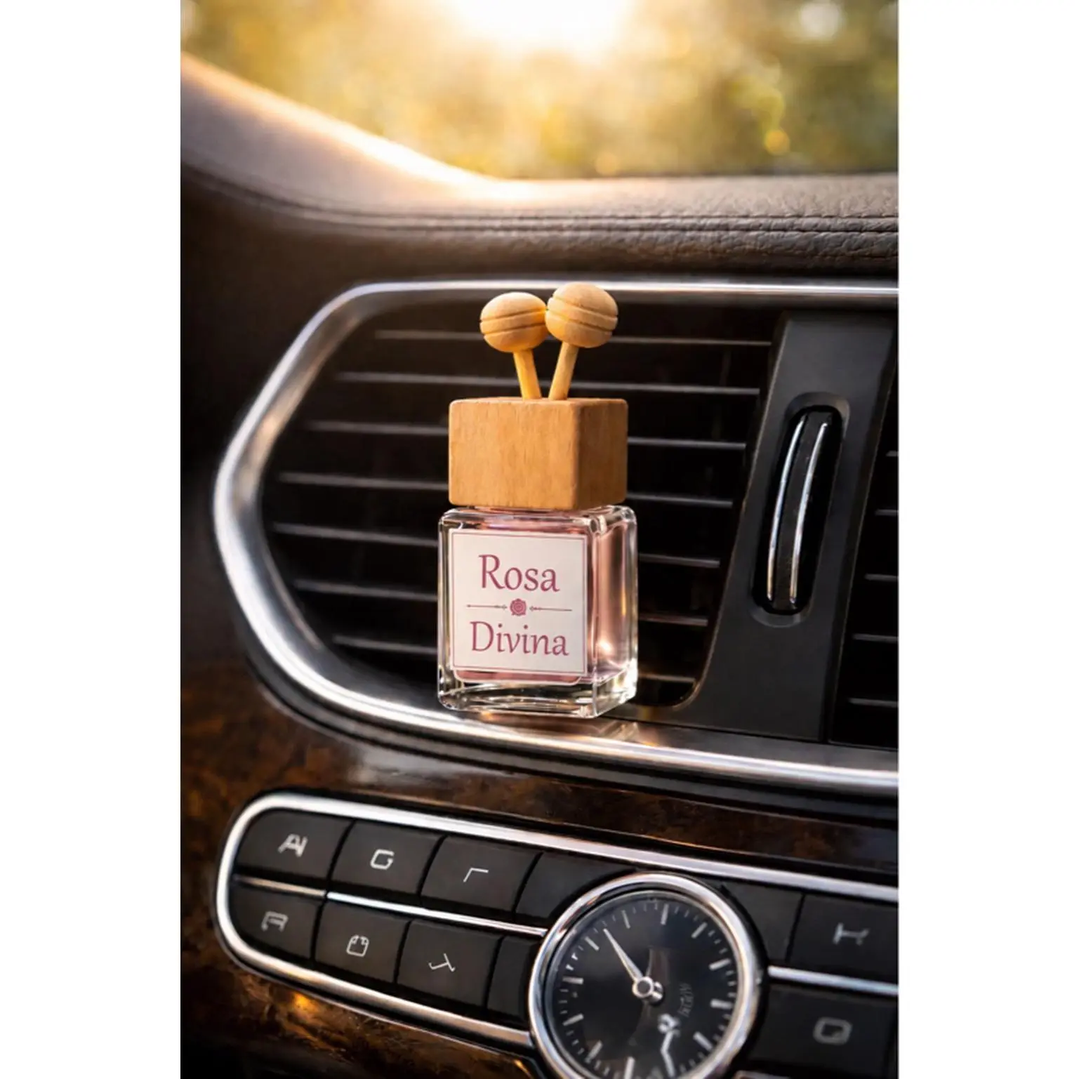 Rosa Divina Car Air Freshener - Elegant Wooden Diffuser for Vehicle Interior - Enhances Aroma with Natural Fragrance