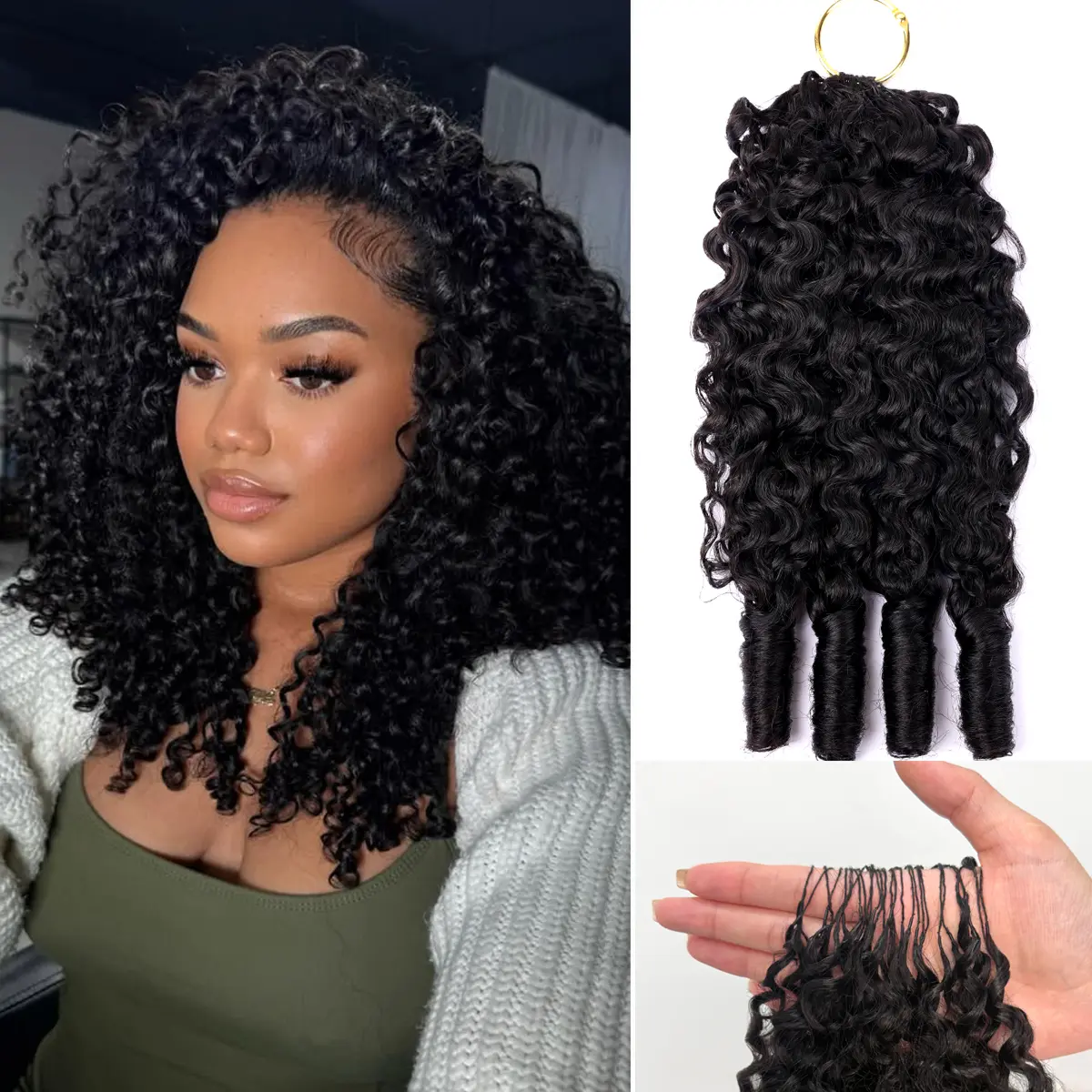 Msgem Hair Burmese Curly Crochet Human Hair with Spiral End 60g/Pack 3 Packs or 4 Packs or 5 Packs Knotless Pre-Separated Feather Crochet Bundles 3C4A Light weight Reusable Remy Hair Extensions for Women Natural Black Color #SummerWins#DealsForYouDays