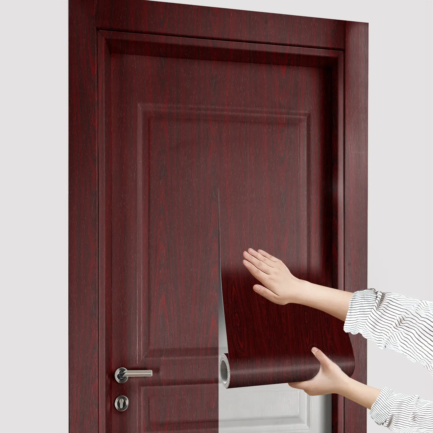 Wood Grain Pattern Door Sticker, 1 Count Waterproof Self-adhesive Wallpaper, Removable Wall Decoration for Home Living Room Bedroom Kitchen Office