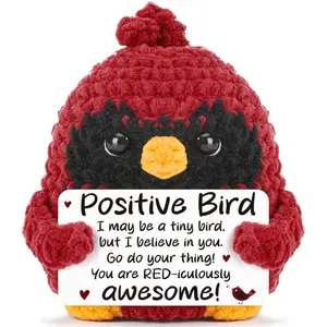 Mini Funny Positive Bird Gifts, Soft Cuddly Gift, Emotional Cheer Up Support Gift for Women Men Coworker Friends Teen, Handmade Crochet Positive Penguin Shark Duck Decor for Christmas Birthday