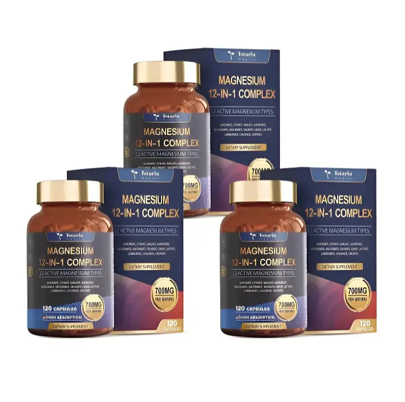 3 Bottles of 120 Capsules Magnesium Glycinate Complex 700mg 12 in 1 Magnesium Supplement with Glycinate Citrate Malate Oxide Taurate Aspartate Orotate Magnesium Relaxation,Muscle,Heart Support, Vegan