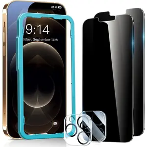 2 Pack for iPhone 11 Privacy Screen Protector with 2 Pack Camera Lens Protector, 9H Anti-Spy Screen, Anti-Shatter Glass, Bubble Free Easy Install