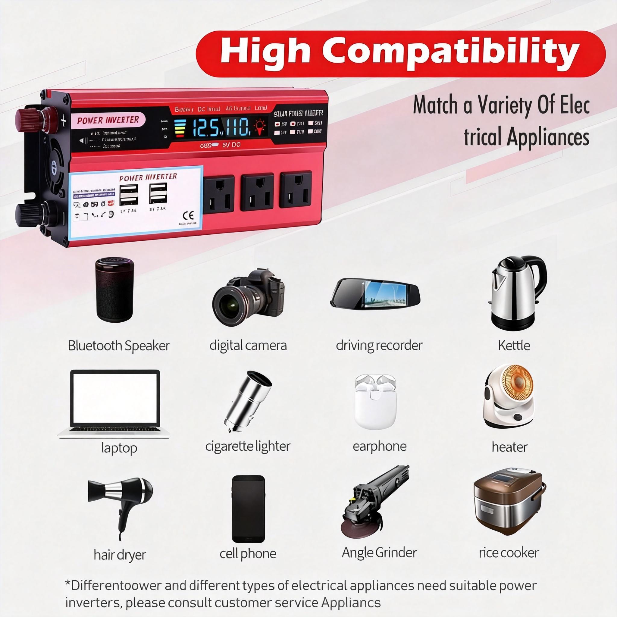 5000W Car Power Inverter with Cooling Fan DC 12V to 110V AC Converter for Vehicle RV Truck Road Trip Essentials