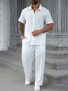 Men's Plus Size Plain Simple Daily Two-Piece Set, Menswear, Casual, Outdoor Wear, Comfortable and Stylish, Perfect for Everyday Use, Outfits