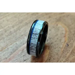 Black Ceramic, Elk Antler, & Blue Lapis Lazuli Ring