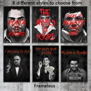 1PC Unframed Motivational Canvas Prints Mafia Portrait Painting Gangster Bosses Legends Art Posters Scarface Escobar Godfather Wall Decor Art Wall Decoration (8 Style Options)