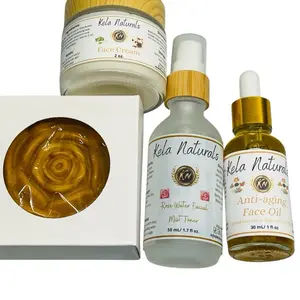 Kela Naturals Turmeric Honey Lemon Glow Facial Bundle Hydrating Kit for All Skin Types Nourishing Moisturizing Reduces Acne & Redness Rose Water Toner & Rose Glow Face Oil