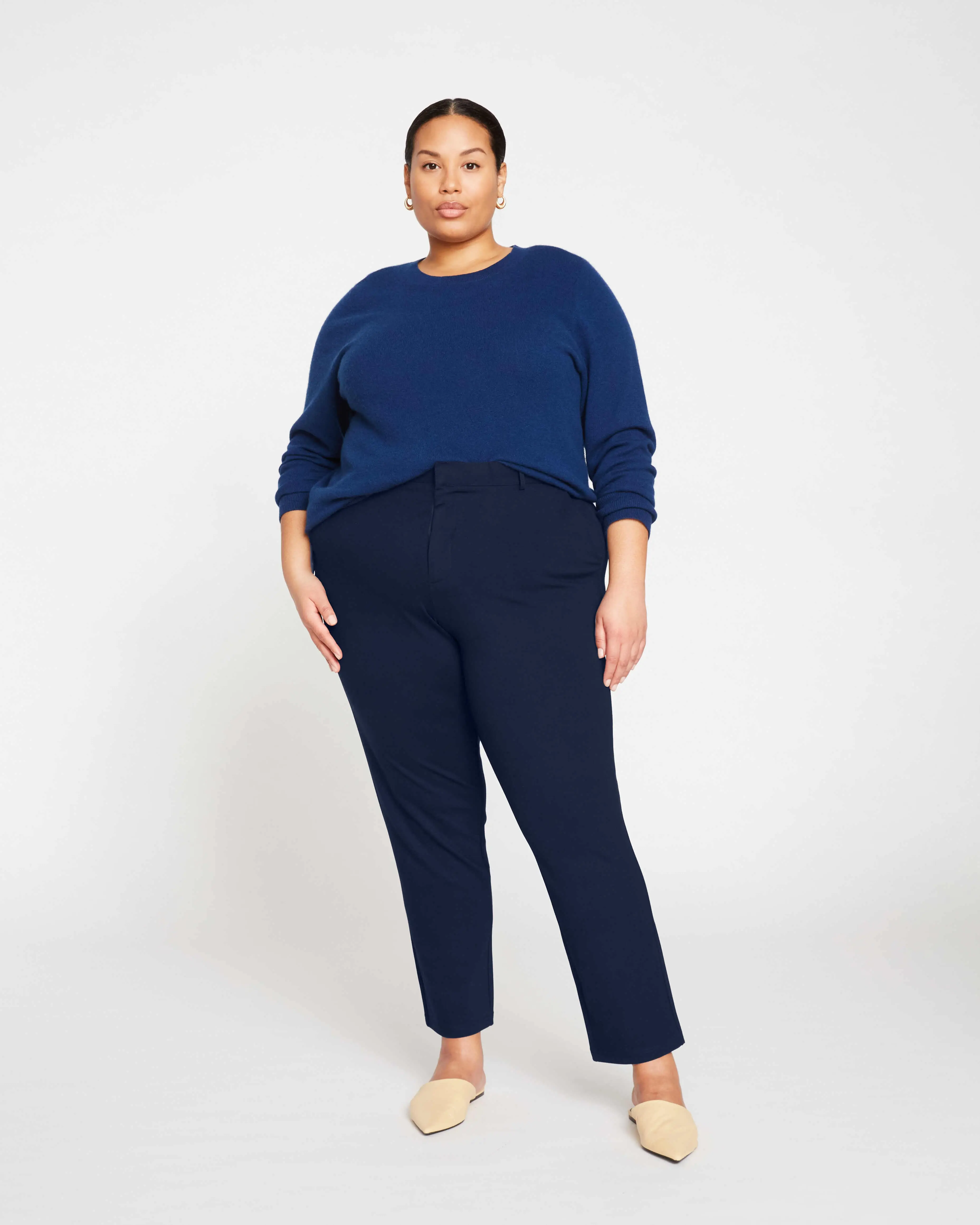 Women's Classic Slim-Fitting Navy Ponte Cigarette Pants - Comfy, Flattering Business Casual Outfits Bottoms, Comfy Pants, Flattering Pants