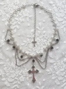 Women Gothic Necklace Cross Princess Rosary Jewelry, Y2K Grunge Necklaces for Women, Trendy 2021 Fashion Accessory