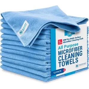 Mw pro multisurface microfiber towel 12 pack premium cleaning cloth clean dust polish absorb large 16x16 blue