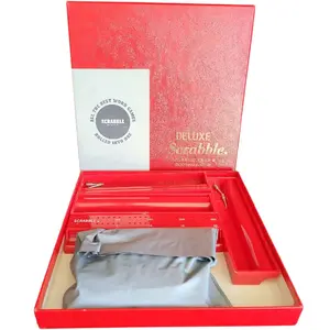 Deluxe Scrabble 1966 Red Plastic Tiles Letters and Scoring Racks with instructions and box